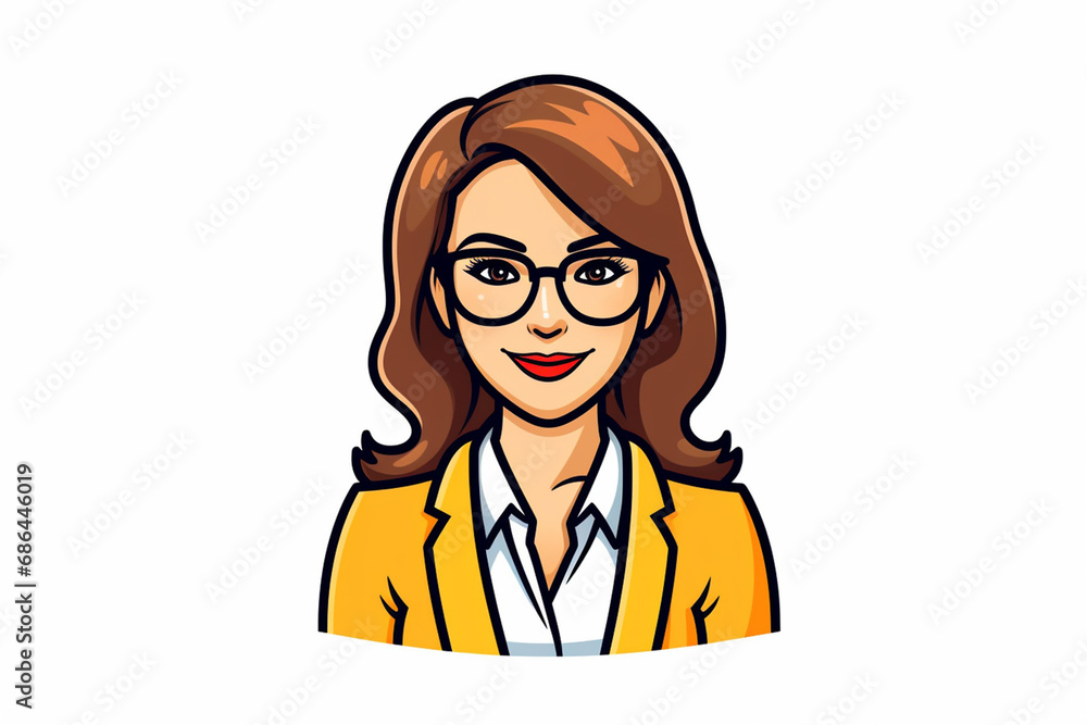 A female secretary cartoon character profile icon in flat and modern line vector illustration art isolated on a white background. Generative AI. A female secretary cartoon character profile icon in flat and modern line vector illustration art isolated on a white background. Generative AI.