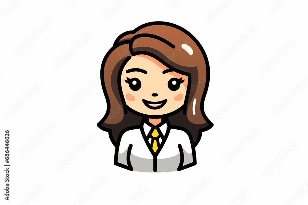 A female secretary cartoon character profile icon in flat and modern line vector illustration art isolated on a white background. Generative AI. A female secretary cartoon character profile icon in flat and modern line vector illustration art isolated on a white background. Generative AI.