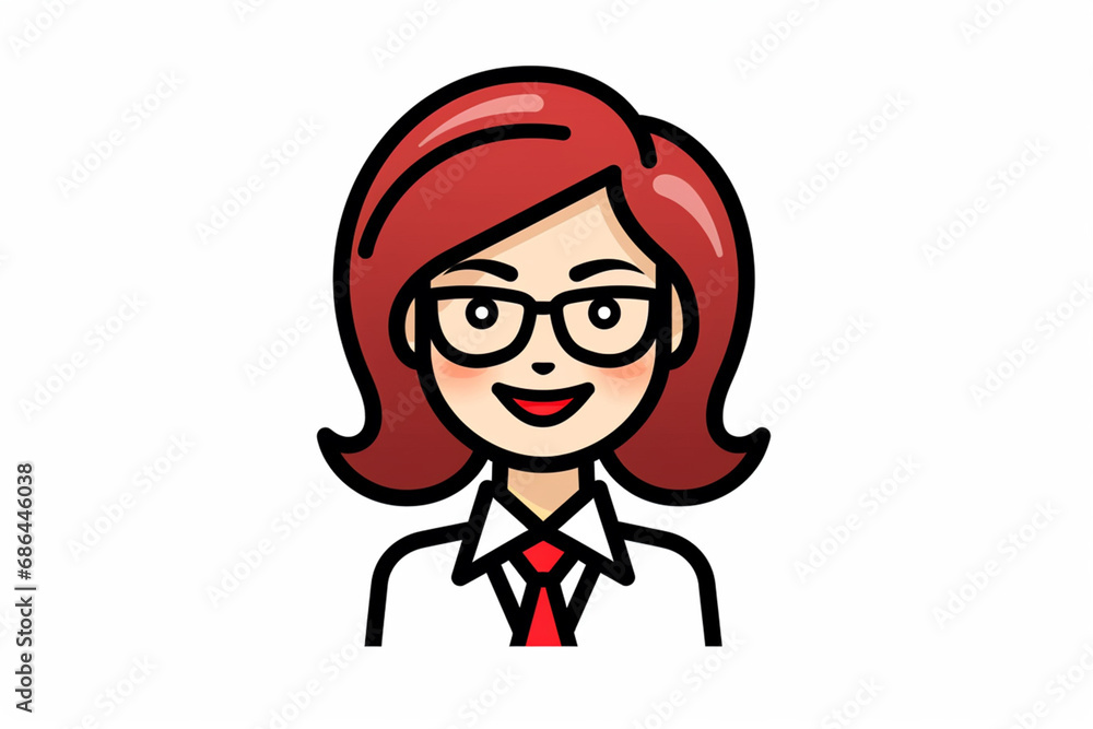 A female secretary cartoon character profile icon in flat and modern line vector illustration art isolated on a white background. Generative AI. A female secretary cartoon character profile icon in flat and modern line vector illustration art isolated on a white background. Generative AI.