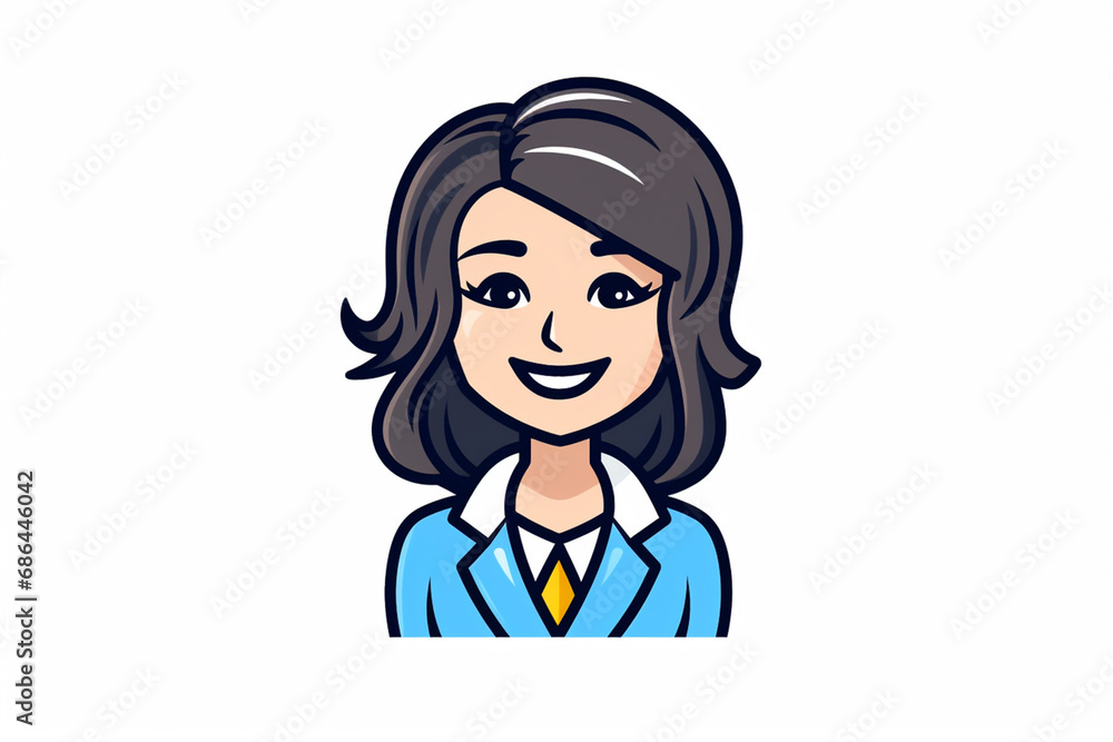 A female secretary cartoon character profile icon in flat and modern line vector illustration art isolated on a white background. Generative AI. A female secretary cartoon character profile icon in flat and modern line vector illustration art isolated on a white background. Generative AI.