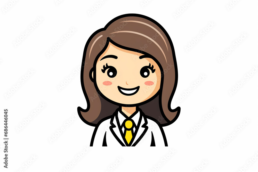 A female secretary cartoon character profile icon in flat and modern line vector illustration art isolated on a white background. Generative AI. A female secretary cartoon character profile icon in flat and modern line vector illustration art isolated on a white background. Generative AI.