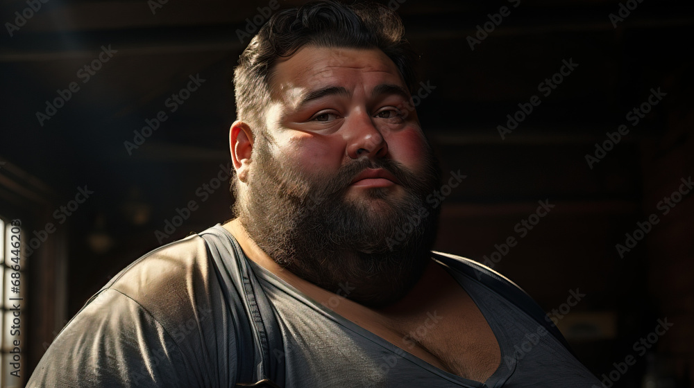 Portrait of a robust man with a beard. Concept of Individuality, Body Positivity, and Embracing Diverse Physical Appearances. Portrait of a robust man with a beard. Concept of Individuality, Body Positivity, and Embracing Diverse Physical Appearances.