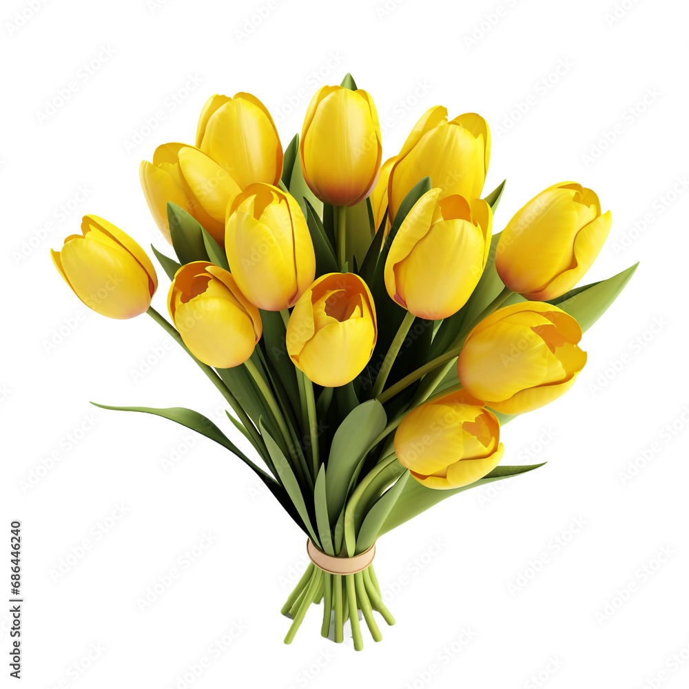 Obraz premium Bunch of yellow tulips isolated on transparent background