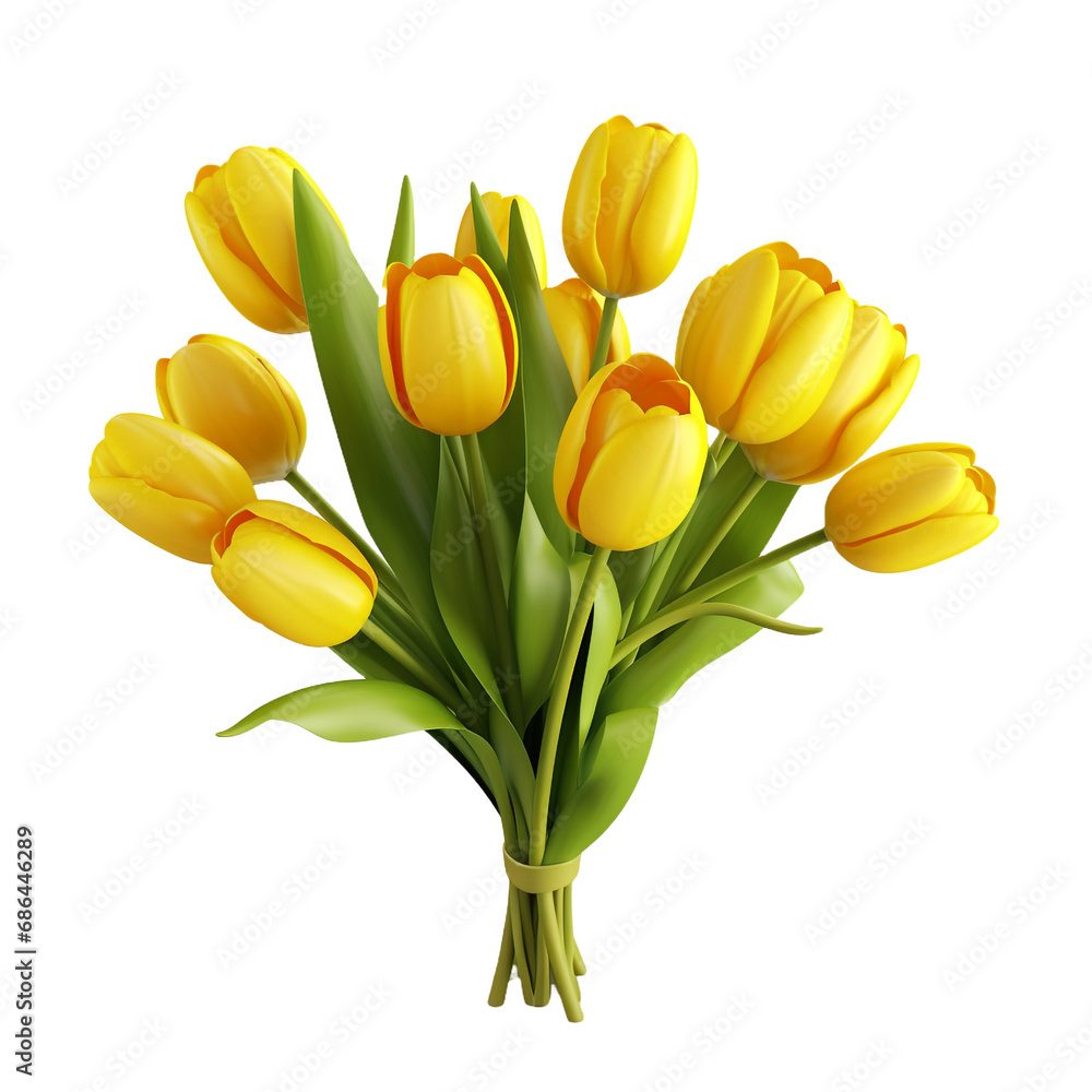 Obraz premium Bunch of yellow tulips isolated on transparent background