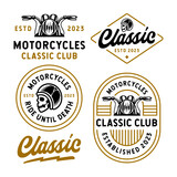 set of motorcycles' vintage retro labels white background