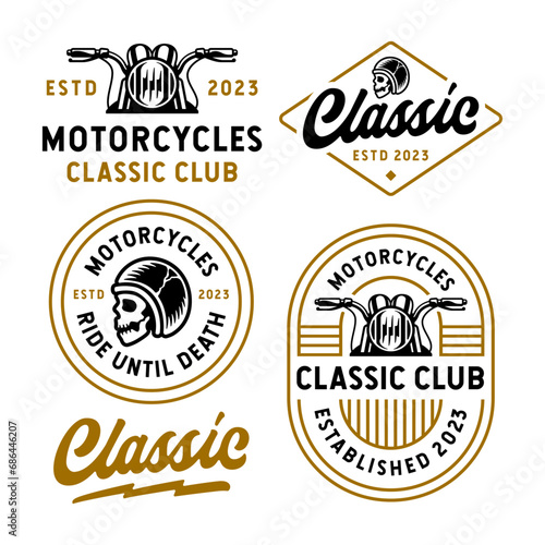 set of motorcycles' vintage retro labels white background