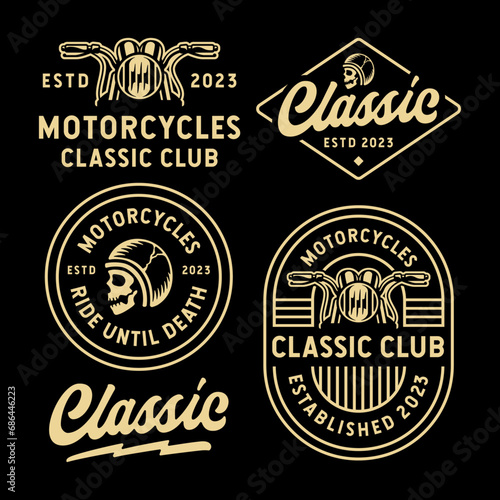 set of motorcycles' vintage retro labels