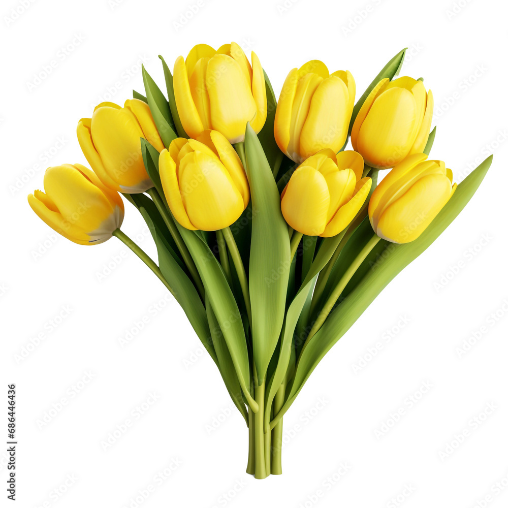 Bunch of yellow tulips isolated on transparent background Bunch of yellow tulips isolated on transparent background