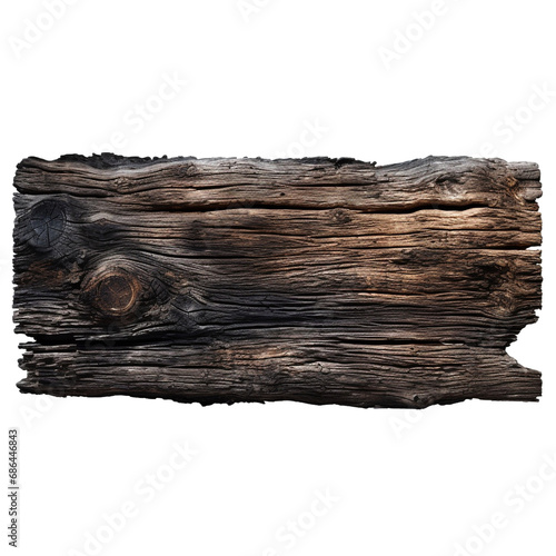 Burnt wooden plank isolated on transparent background