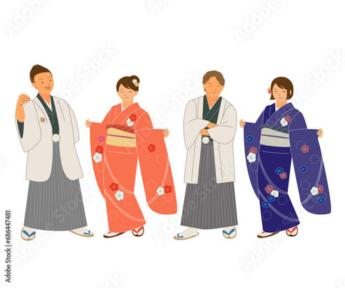 着物を着た若い人達