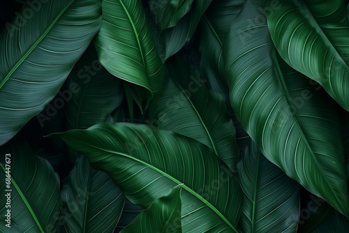 Tropical banana leaf texture, large palm foliage natural dark green background
