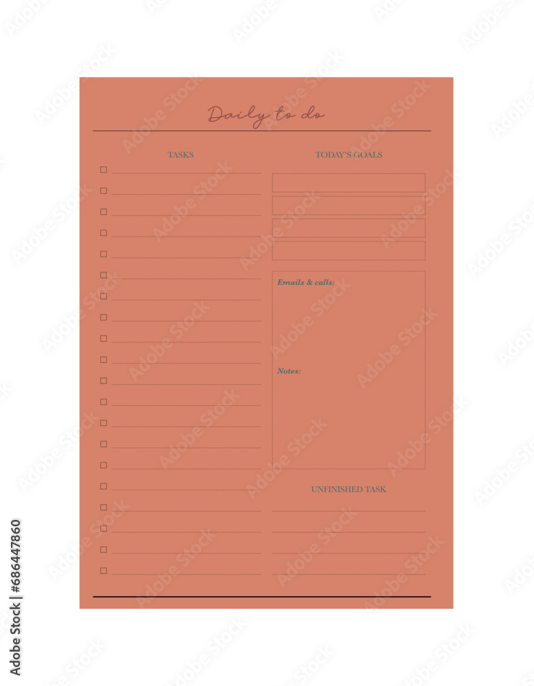 Daily planner. (Peach) Vector illustration. Daily planner. (Peach) Vector illustration.