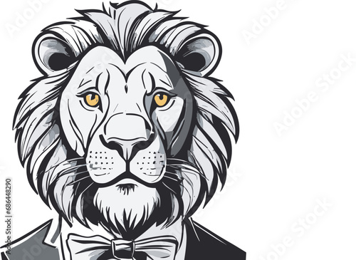 Lion carton character with formal dress vector image. Illustration of cute lion design graphic on the white background