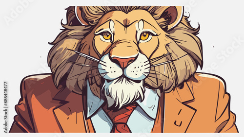 Lion carton character with formal dress vector image. Illustration of cute lion design graphic on the white background
