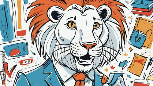 Lion carton character with formal dress vector image. Illustration of cute lion design graphic on the white background