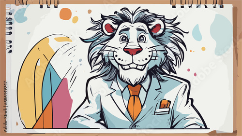 Lion carton character with formal dress vector image. Illustration of cute lion design graphic on the white background