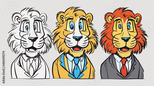 Lion carton character with formal dress vector image. Illustration of cute lion design graphic on the white background