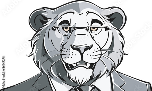 Lion carton character with formal dress vector image. Illustration of cute lion design graphic on the white background