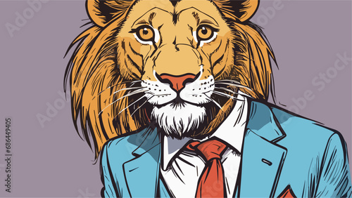 Lion carton character with formal dress vector image. Illustration of cute lion design graphic on the white background