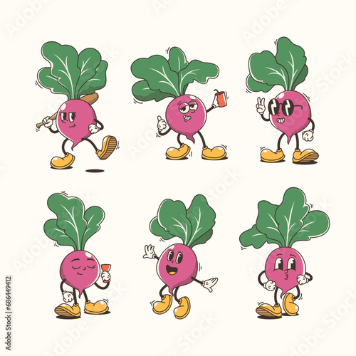 Set of Traditional Beetroot Cartoon Illustration with Varied Poses and Expressions