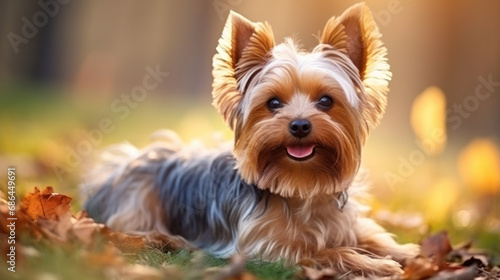 Yorkshire terrier playing in the park © Nataliya