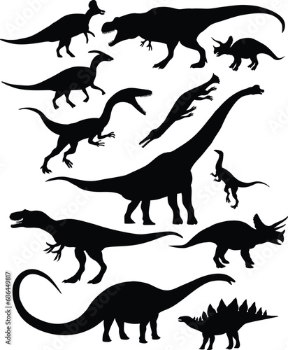 Silhouette of Dinosaurs. Silhouette of brontosaurus  triceratops  stegosaurus and others reptile
