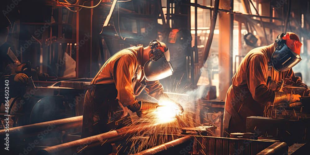 workers welders in a factory