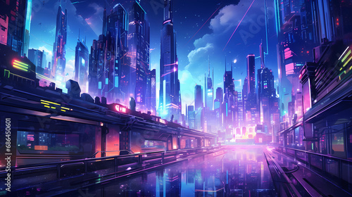 A futuristic cityscape with heavy rain