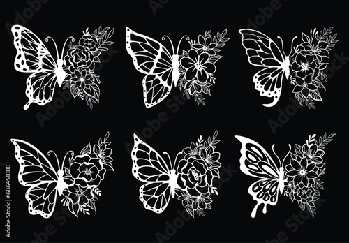 Photography Set of decoration line art butterflies