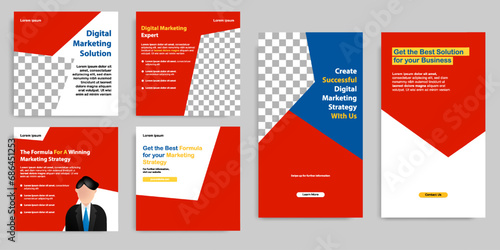 Social media carousel post and stories fat design banner layout in red, white background. For tips podcast, motivation, self-development, microblog, sharing knowledge template