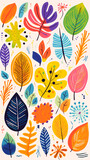 Colorful Organic Shape Doodles and Random Childish Doodle Cutouts of Tropical Leaves and Hands in Nature-Themed Art