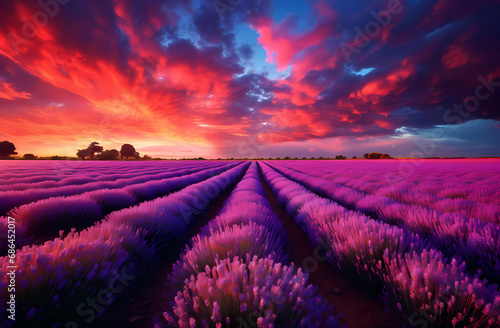 Lavender at sunset in the field