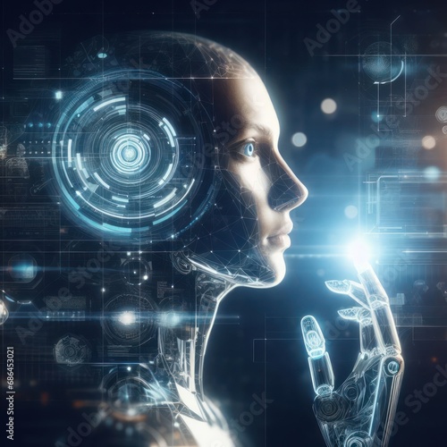 futuristic humanoid artificial intelligence robot thinking photo