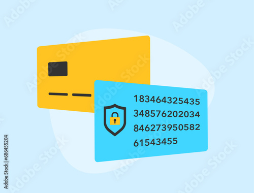 Payment Tokenization - Safeguard cardholder data with algorithmically generated tokens. Vector illustration on blue background with icons