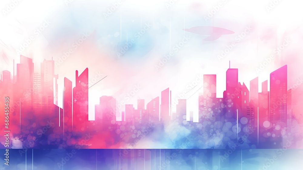 Tech background with watercolor style, soft color and neon color combination, Ai image generative, illustration graphic resource