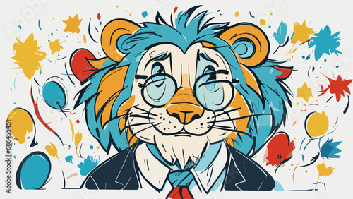 Lion carton character with formal dress vector image. Illustration of cute lion design graphic on the white background