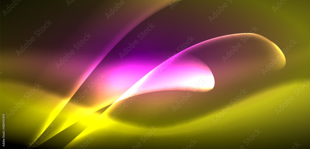 Dynamic waves in ethereal glow of neon lights. Concept merges fluidity of motion with vibrant allure of neon, crafting entrancing backdrop that embodies both vitality and futuristic sophistication Dynamic waves in ethereal glow of neon lights. Concept merges fluidity of motion with vibrant allure of neon, crafting entrancing backdrop that embodies both vitality and futuristic sophistication