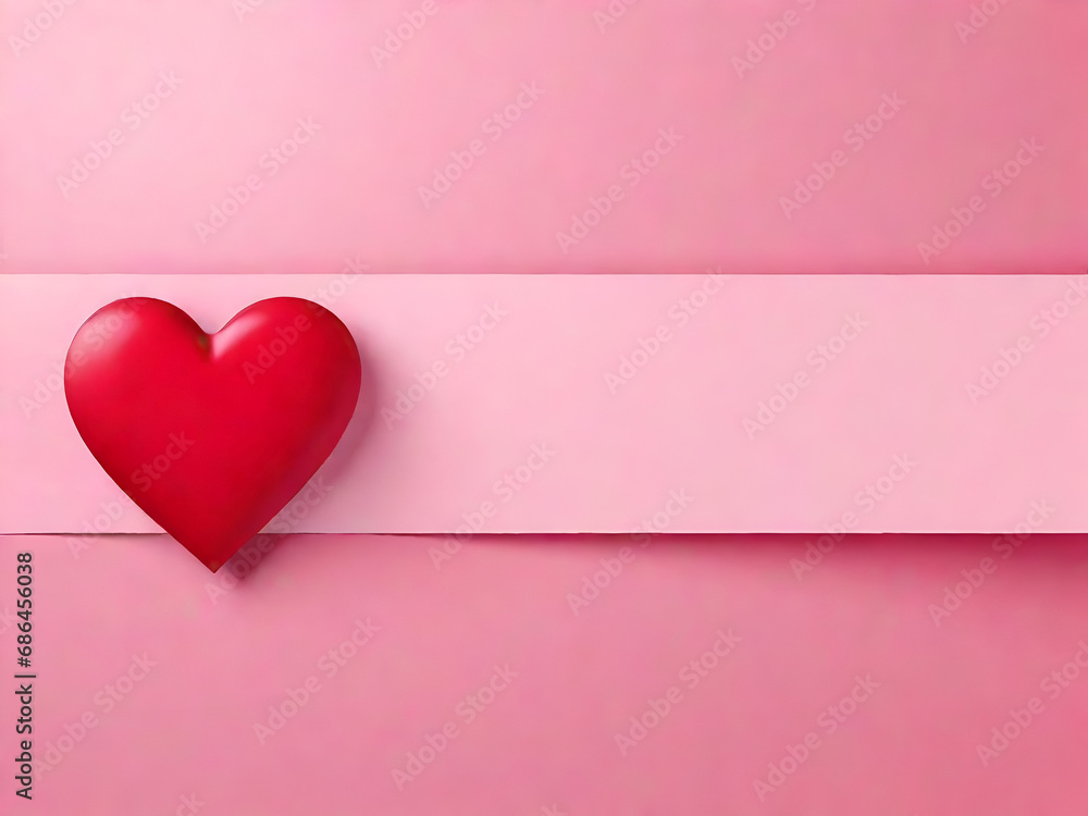 a bright red heart on a pink background with a place for the inscription