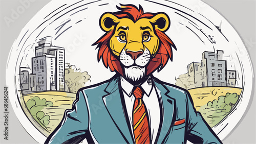 Lion carton character with formal dress vector image. Illustration of cute lion design graphic on the white background
