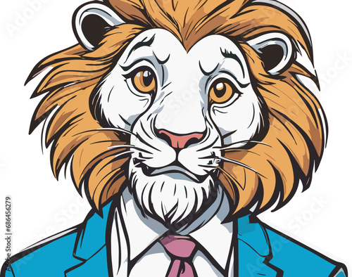 Lion carton character with formal dress vector image. Illustration of cute lion design graphic on the white background