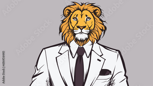 Lion carton character with formal dress vector image. Illustration of cute lion design graphic on the white background