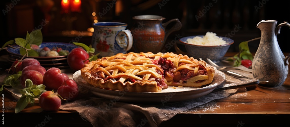 Freshly baked pie that looks delicious and beautiful on the inside Freshly baked pie that looks delicious and beautiful on the inside