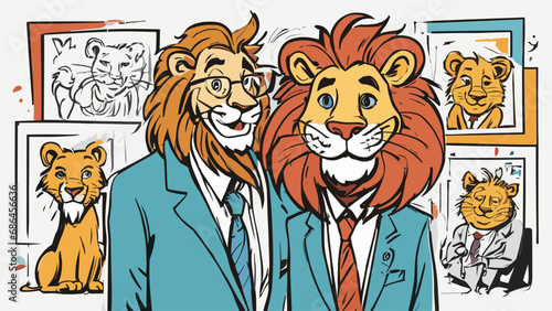 Lion carton character with formal dress vector image. Illustration of cute lion design graphic on the white background