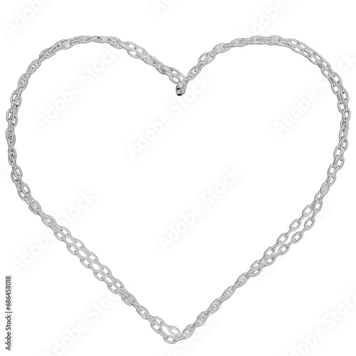 Behold the exquisite heart-shaped creation crafted by intertwining silver chains in this 3D illustration, supplied in PNG format with a transparent background.