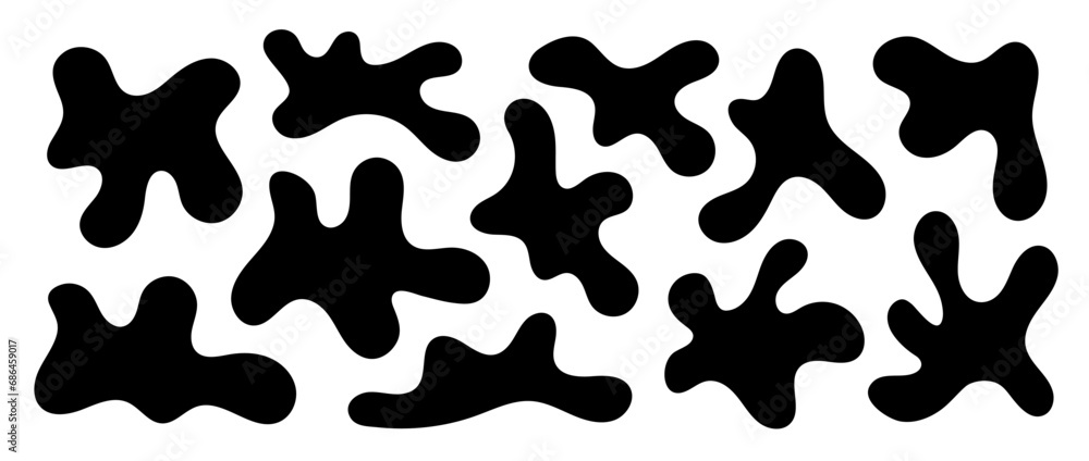 Abstract organic shapes collection. Irregular liquid forms set. Black amoeba blobs, blotches, drops or stains bundle. Different design elements pack for decor, sticker, banner, bubble, collage. Vector Abstract organic shapes collection. Irregular liquid forms set. Black amoeba blobs, blotches, drops or stains bundle. Different design elements pack for decor, sticker, banner, bubble, collage. Vector