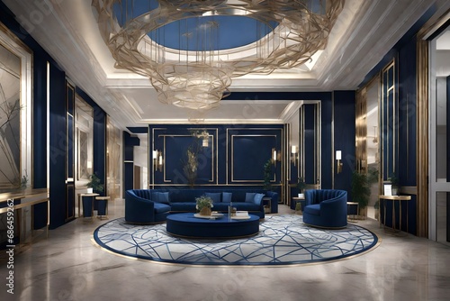  entree hall in luxury hotel, with nevi blue color sofa's photo