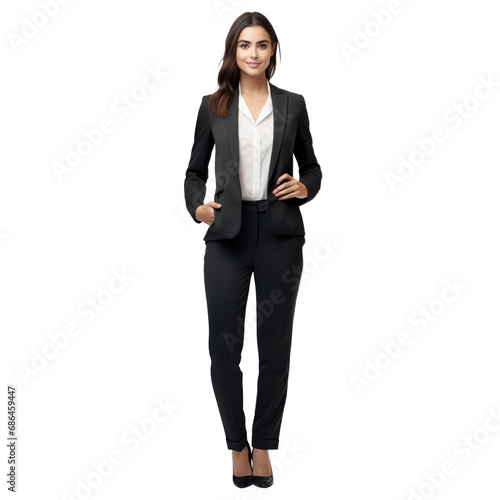 Portrait of Happy smiling businesswoman ceo wearing suit standing posing, Full body, isolated on white background, png