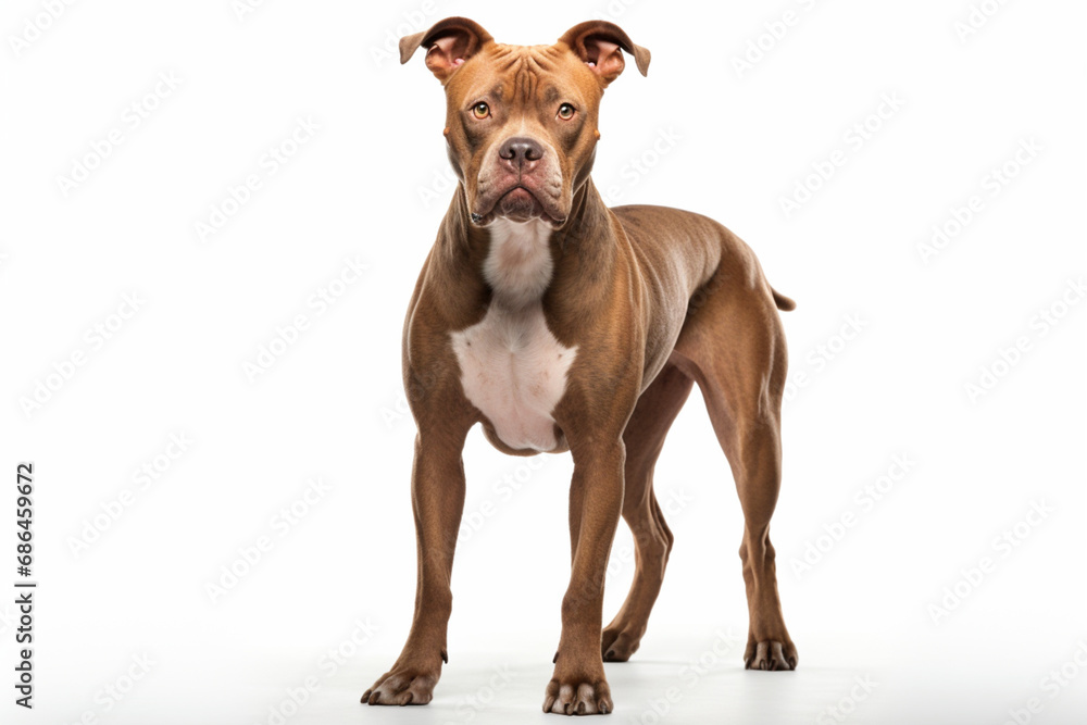 Pitbull dog front view portrait. Adorable canine studio photography.