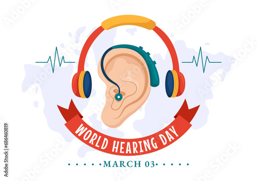 World Hearing Day Vector Illustration on 3 March to Raise Awareness on How to Prevent Deafness and Ear Treatment in Flat Healthcare Background