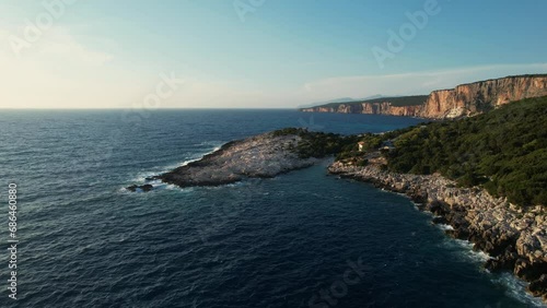 Flying over Alati beach, Kefalonia, during summer, Greek Ionian Islands.